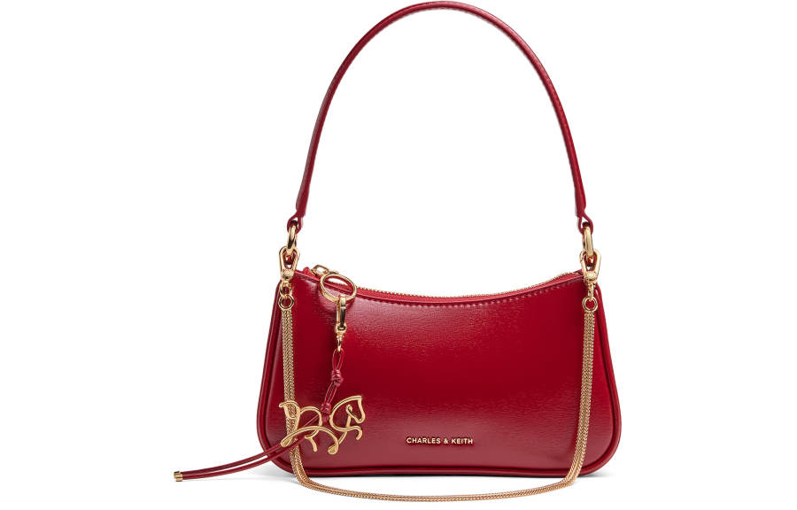 CHARLES&KEITH Pu Shoulder Bag, Crossbody Bag Small Women's Tomato Red Tomato Vermilion