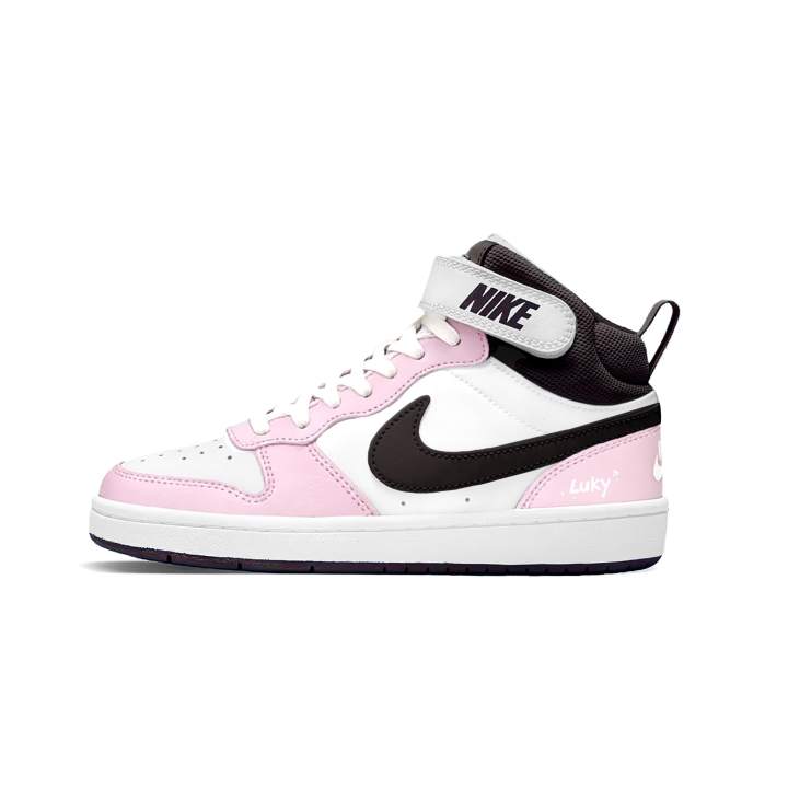 Nike Nike Court Borough 2 Pink Cherry Blossom Black Chocolate Leather Abrasion Resistant Slip Resistant High top