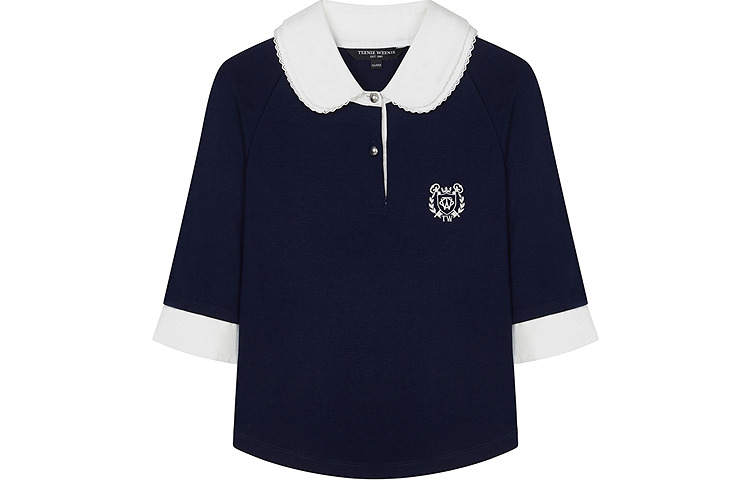 Teenie Weenie T Shirts Women's Navy Blue Lapel Moderate Straight Fit