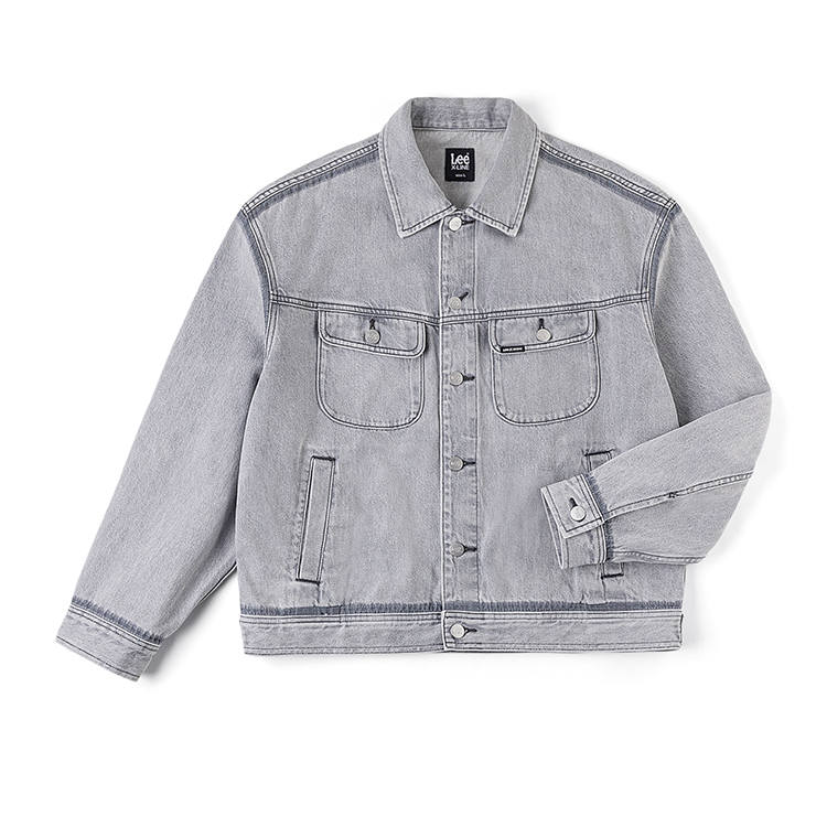 Lee Lee Denim Jackets Unisex Light Gray Lapel Moderate Straight Fit