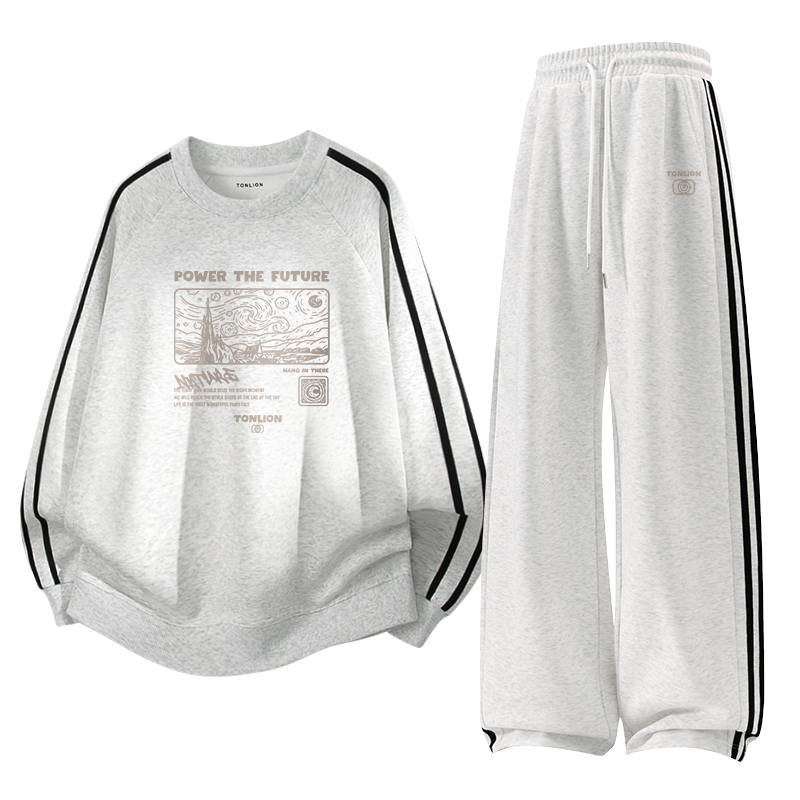 Tonlion Sweatshirt Sets Unisex Crew Neck Moderate