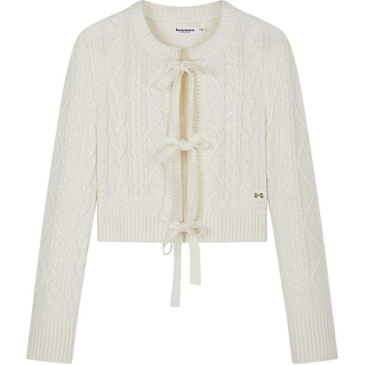 Teenie Weenie Sweaters Women's Ivory White Lace Up Moderate Cardigan