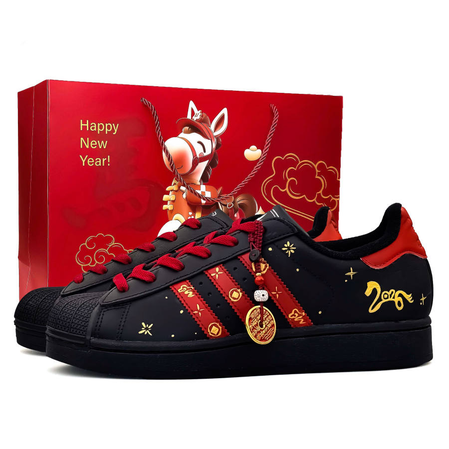 Adidas Originals Superstar 2 Slip Resistant Abrasion Resistant Low top Kids' Skateboarding Shoes Red Gold Teenagers