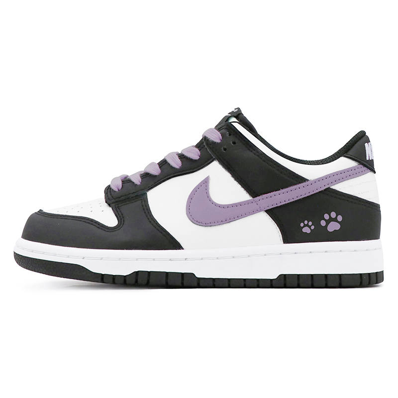 Nike Nike Dunk Black Purple Cat Paw Leather Low top Kids' Skateboarding Shoes Teenagers