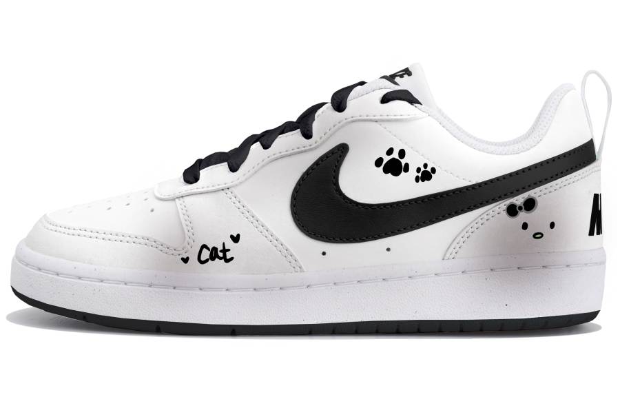 Nike Nike Court Borough Synthetic Leather Low top Kids' Skateboarding Shoes White Black Teenagers