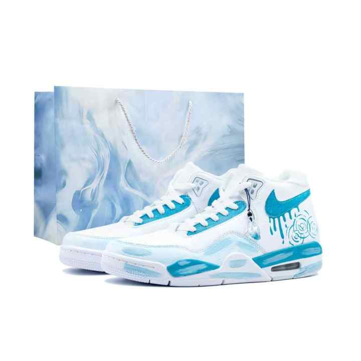 Nike Nike Flight Legacy Liquid Blue Feather Cushioning Abrasion Resistant Breathable Mid top Vintage Basketball Shoes Unisex