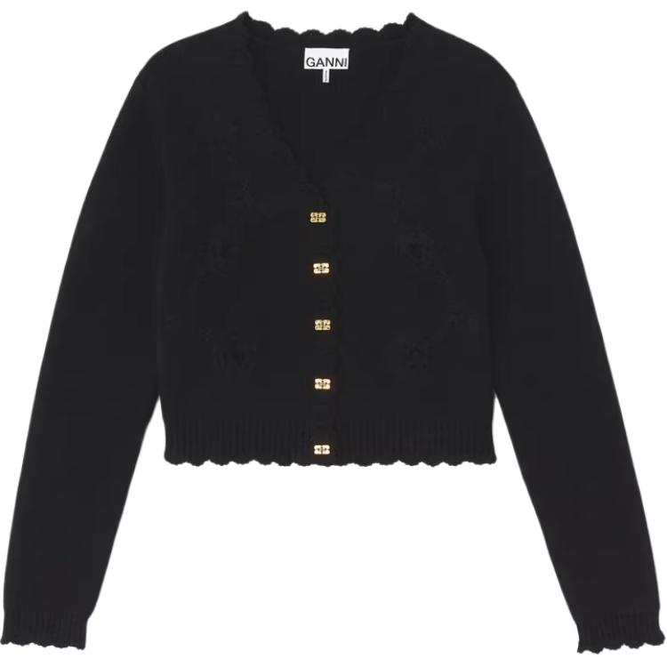 Ganni Crochet Appliqué Cropped Cardigan
