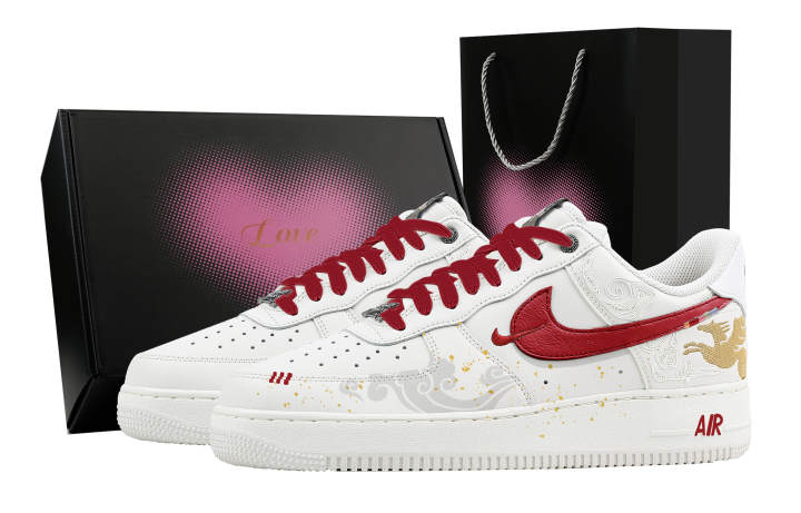 Nike Nike Air Force 1 New Year's Greetings, Heart Box Leather Breathable Low top Skateboard Shoes Men's White