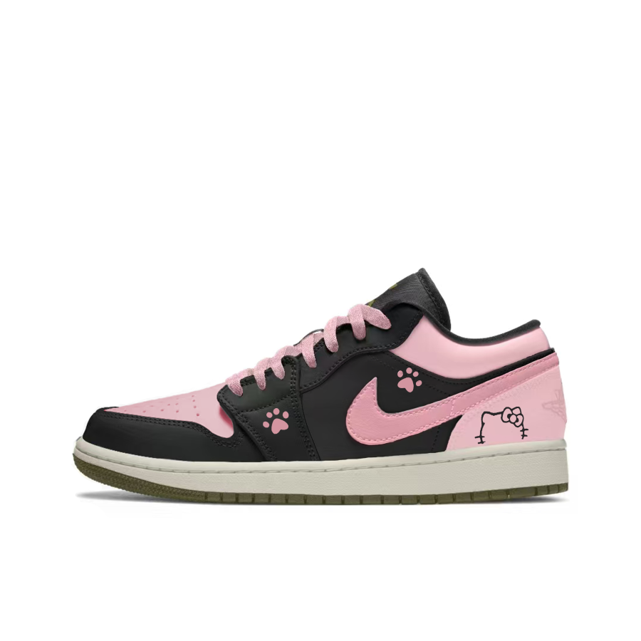 Jordan Jordan Air Jordan 1 Fufu Slip Resistant Abrasion Resistant Low top Children's Basketball Shoes Black Pink Unisex