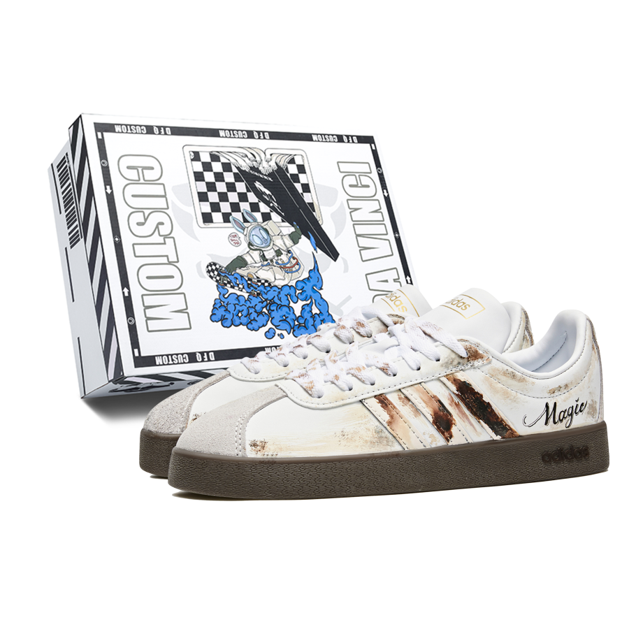 Adidas Adidas Vl Court Classic Burn Mark, Box Abrasion Resistant Low top Skateboard Shoes Unisex White Brown