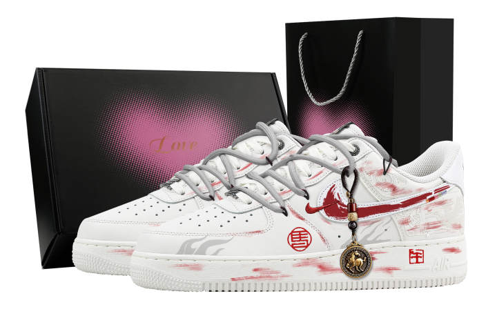 Nike Nike Air Force 1 Riding The Wind, Heart Box Leather Breathable Low top Skateboard Shoes Men's Red White