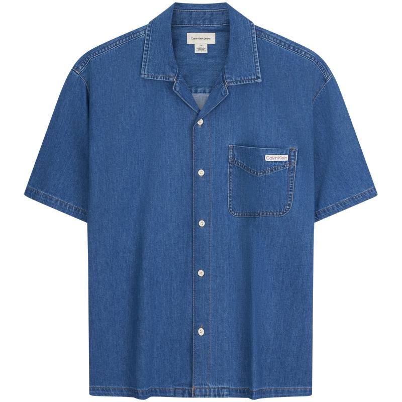 Calvin Klein Shirts Men's XL3 Denim Dark Blue Cuban Collar Moderate