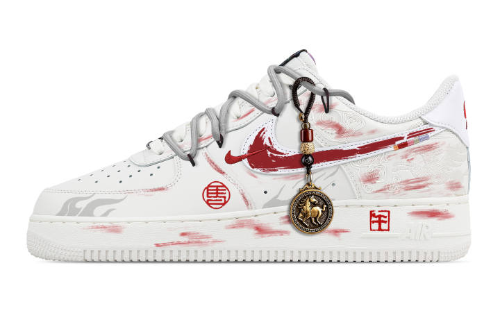 Nike Nike Air Force 1 Chasing The Wind And Mastering The Horse Leather Breathable Low top Skateboard Shoes Men's Red White