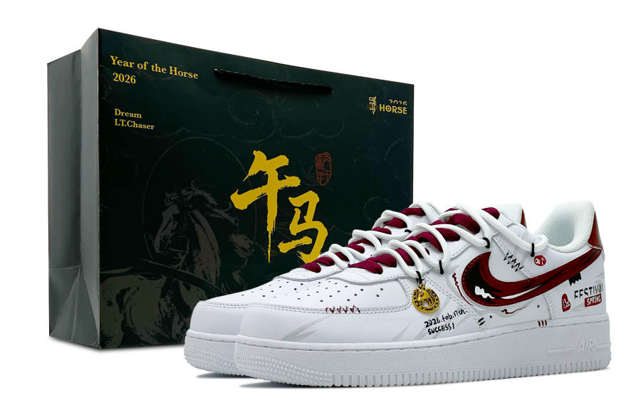 Nike Nike Air Force 1 Leather Abrasion Resistant Low top Skateboard Shoes Men's White Red