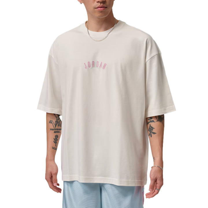 Jordan Jordan OVERSIZED T Shirts Men's Sail White/Jadeite Ring Crew Neck Moderate Straight Fit