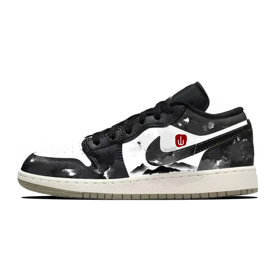 Jordan Jordan Air Jordan 1 Mist Hidden Mountain Journey Slip Resistant Abrasion Resistant Low top Children's Basketball Shoes