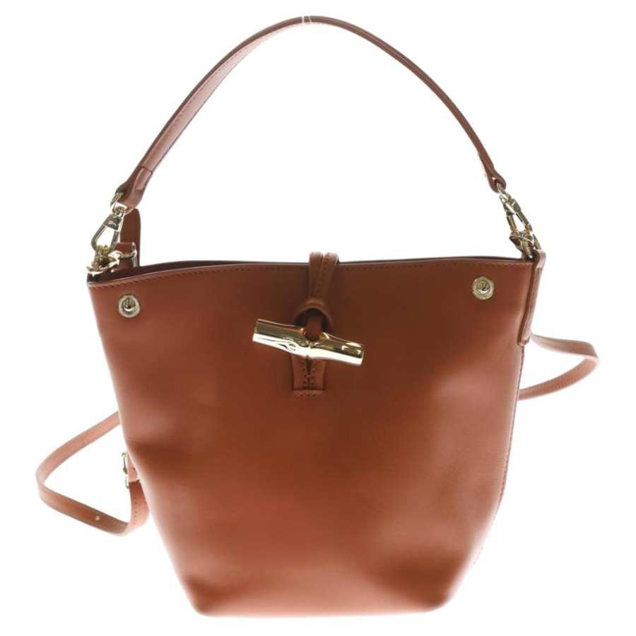 LONGCHAMP Le Roseau Calfskin Bucket Bag, Crossbody Handbag Mini Women's Brown
