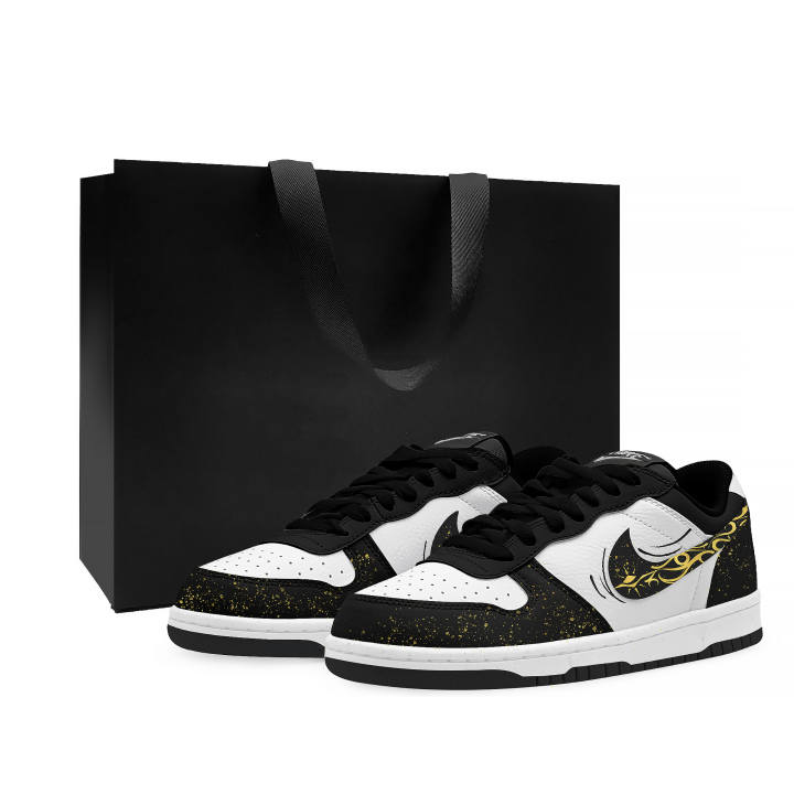 Nike Nike Big Low Lu Thermal Slip Resistant Cushioning Abrasion Resistant Low top Skateboard Shoes Unisex Black White Gold