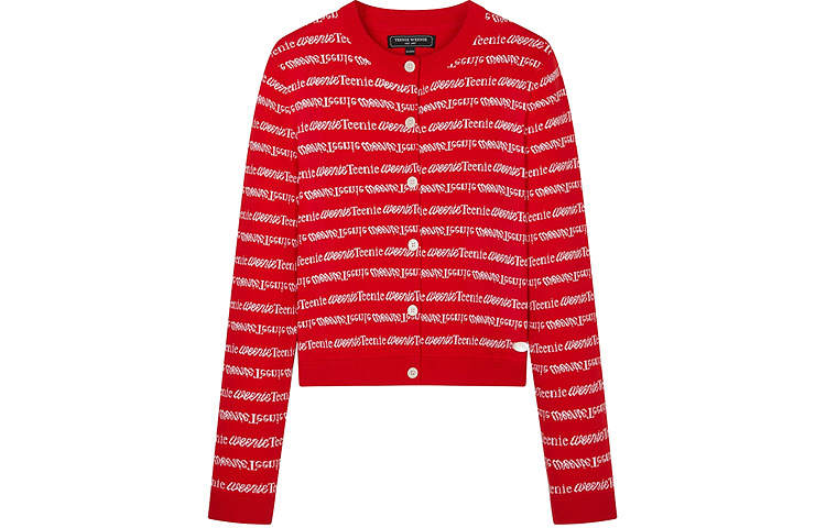 Teenie Weenie Knitwear Women's Red Crew Neck Moderate Cardigan