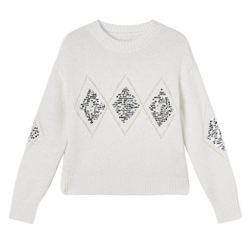 XIANGYING Knitwear Women's Heron White Crew Neck Moderate Base Layer