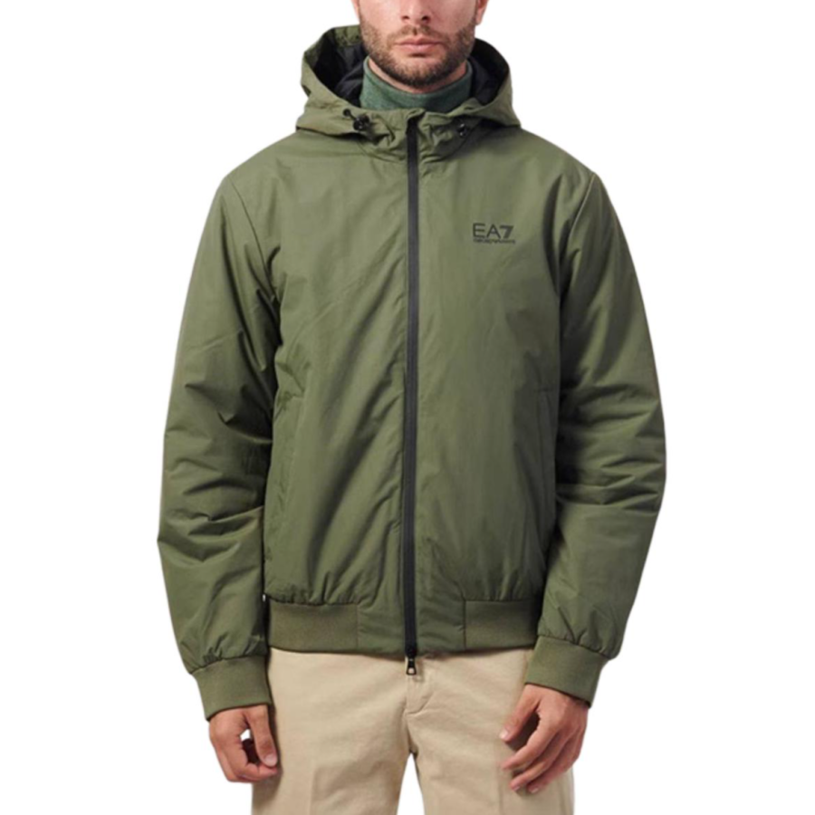 EMPORIO ARMANI EA7 SS24 Side Seam Pockets, Fleece Lined, Warm, Hooded Puffer Jacket Men's