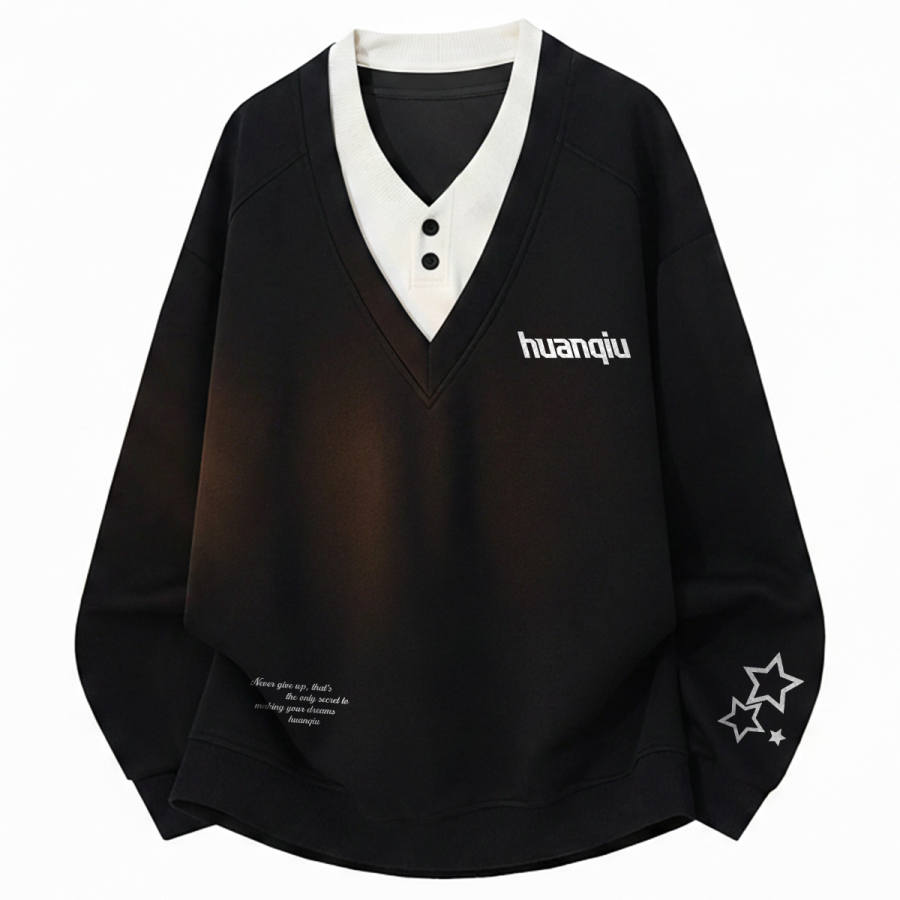 HUANQIU Sweatshirts Unisex V Neck Thickened Regular