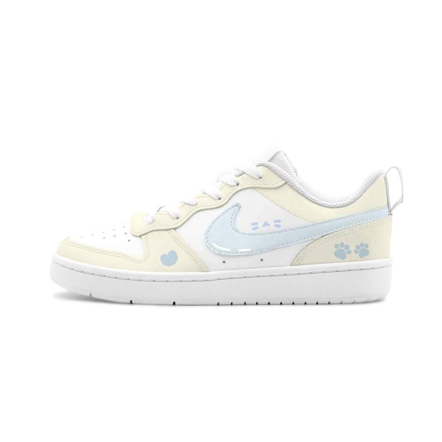 Nike Custom Nike Court Borough 2 Cloudy Milk Froth Leather Cushioning Abrasion Resistant Slip Resistant Low top