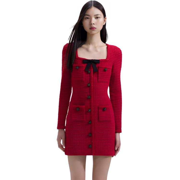 Self-portrait Self portrait Long Sleeved Dress Women's Burgundy