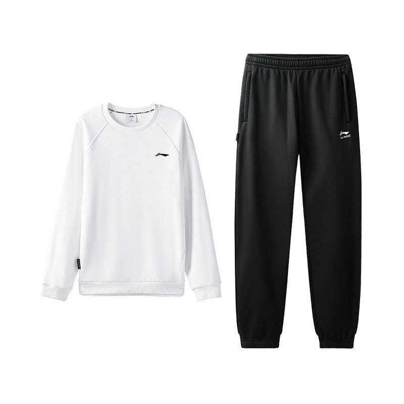 Li-Ning Li Ning Fashion Crew Neck Fleece Lined Thermal Long Sleeved Top Comfortable Pants Without Hood Sweatshirt Set Men's