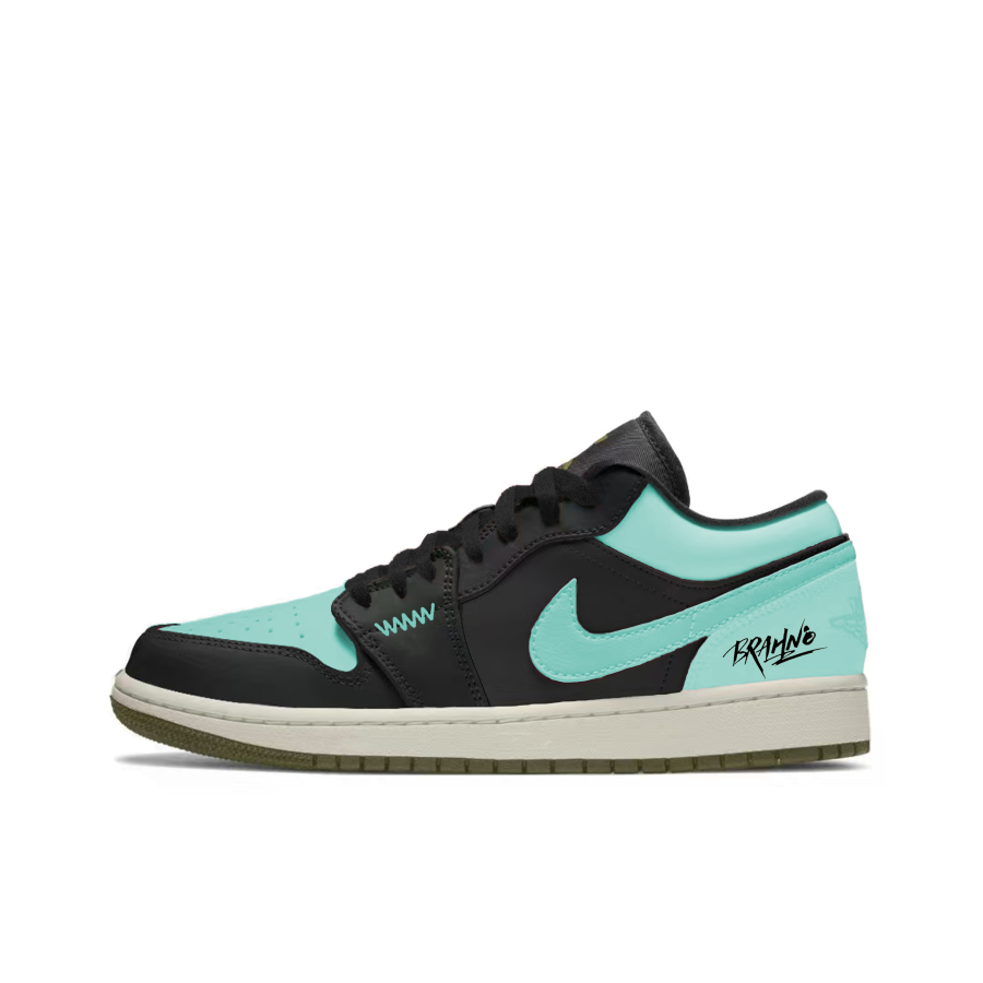 Jordan Jordan Air Jordan 1 Bluebell Slip Resistant Abrasion Resistant Low top Children's Basketball Shoes Black Cyan Unisex