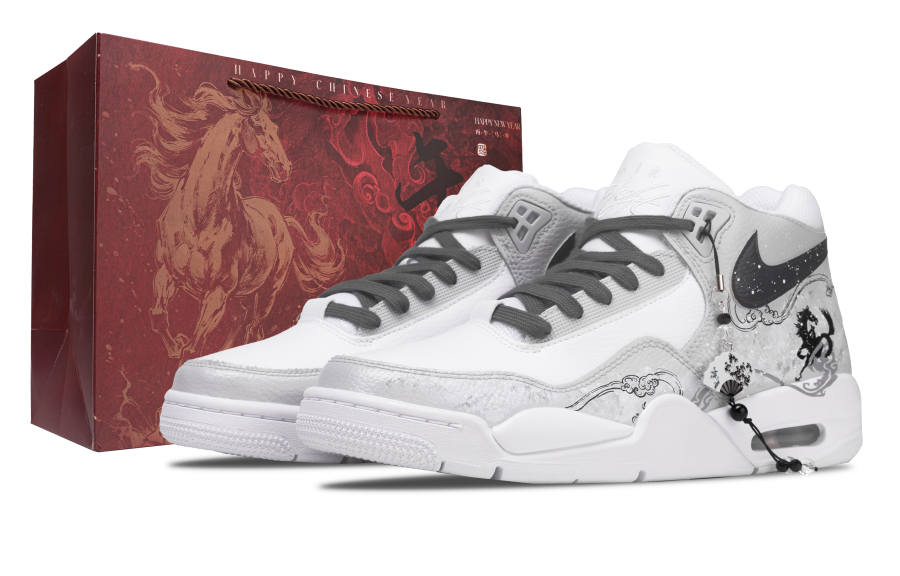 Nike Nike Flight Legacy Ink Shadow Cloud Dash Mid top Vintage Basketball Shoes Unisex White Gray