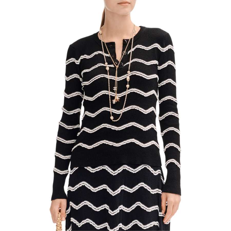 CHANEL Knitwear Women's Black/White Crew Neck Moderate Other