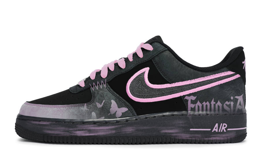 Nike Nike Air Force 1 REGO Hot Dog, Dream Encounter With Pink Butterfly Low top Skateboard Shoes Unisex Black Pink