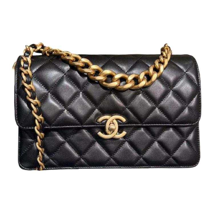 CHANEL Cow Leather Zipper Trunk Bag, Handbag, Crossbody Bag Women's Black