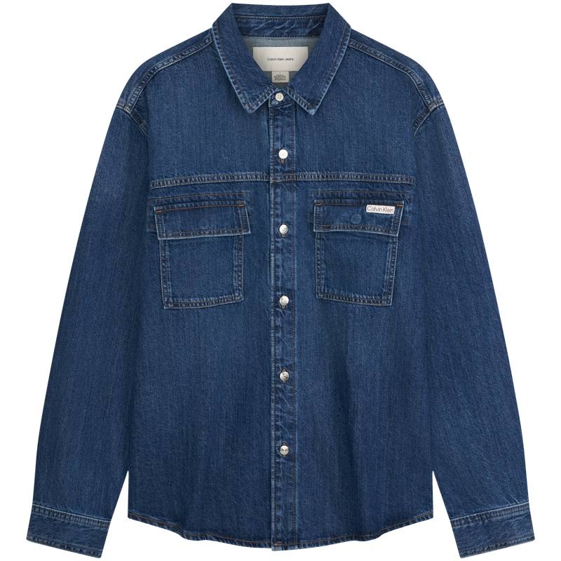 Calvin Klein Shirts Men's XCY Denim Dark Blue Lapel Moderate