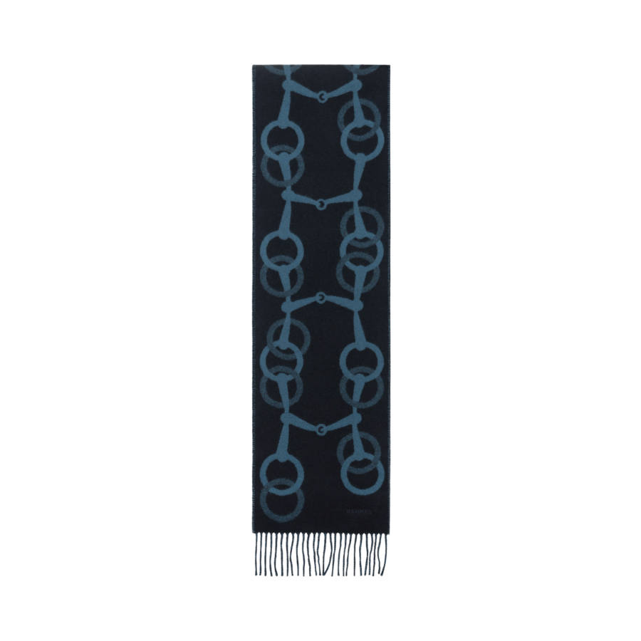 HERMES Cashmere Knit Scarves Men's Marine Blue