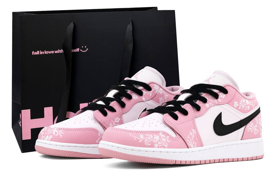 Jordan Jordan Air Jordan 1 Leather Abrasion Resistant Abrasion Resistant Mid top Children's Basketball Shoes Pink Unisex