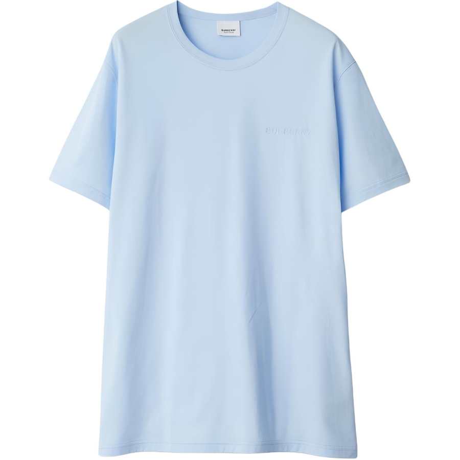 Burberry T Shirts Men's Light Blue Crew Neck Moderate Straight Fit