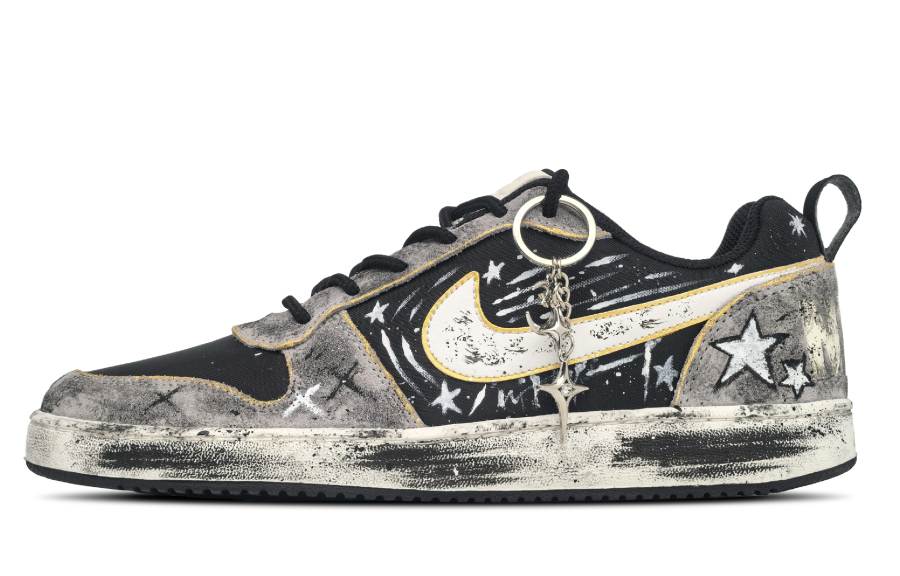 Nike Nike Court Borough Pixel Shooting Stars, Graffiti, Hand Drawn, Ink Splatter, Distressed Low top Skateboard Shoes Men's