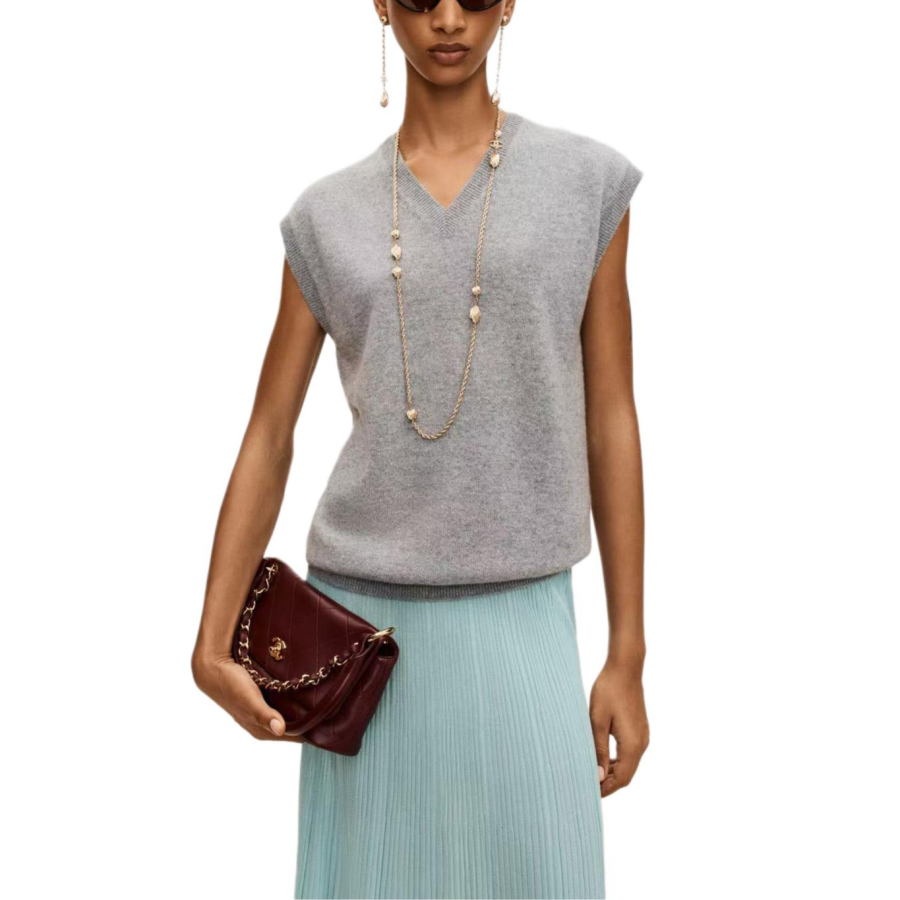 CHANEL Vests Women's Gray V Neck Moderate Other