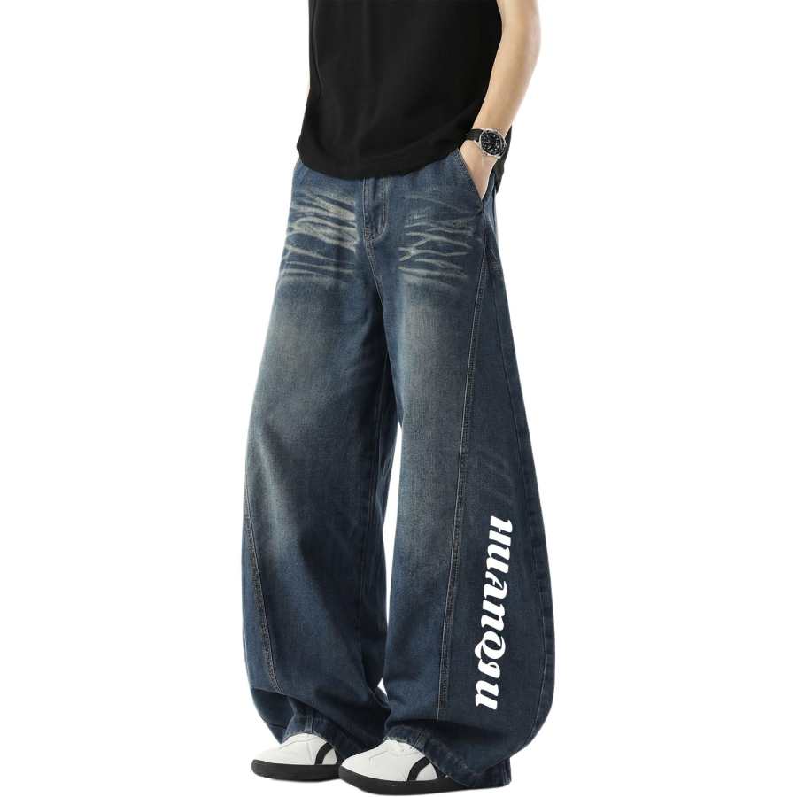 HUANQIU Jeans Unisex Moderate Wide Leg Pants