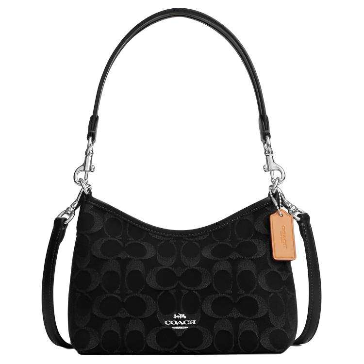 COACH Laurel Denim With Leather Underarm Shoulder Bag Small Women's Black