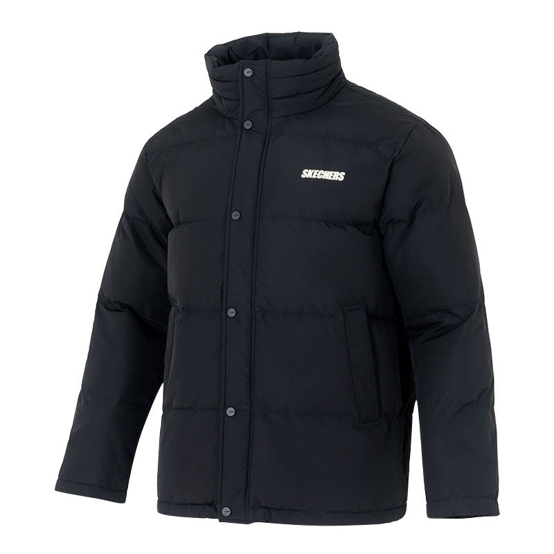 Skechers Down Jackets Men's Pitch Black Stand Collar Moderate Down Coat