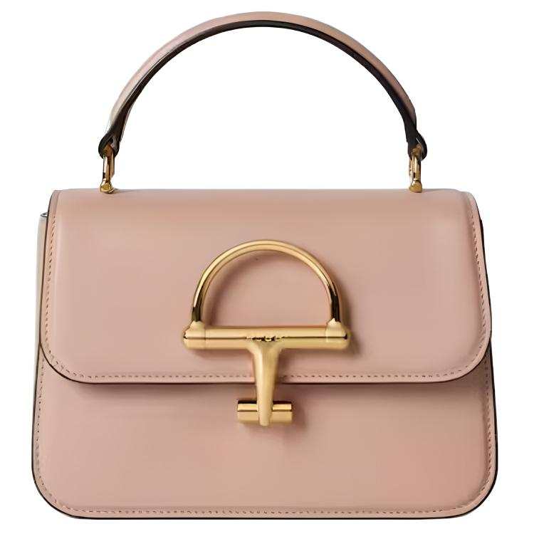GUCCI Smooth Leather Handbag Small Women's Pink Beige