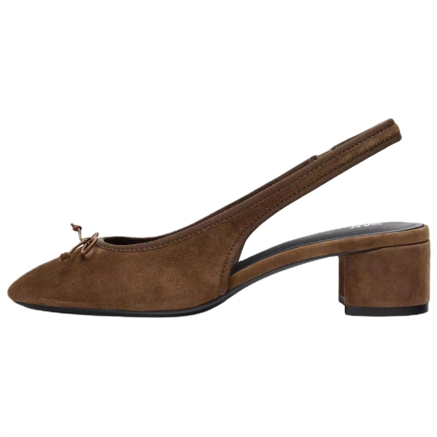 ZARA Sheepskin Chunky Heel High Heels 5CM Women's Brown