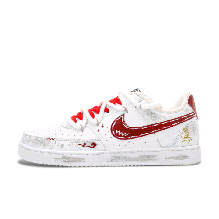 Nike Nike Court Vision Cinnabar Seal Leather Lightweight And Breathable Low top Skateboard Shoes Men's White/Red/Gold