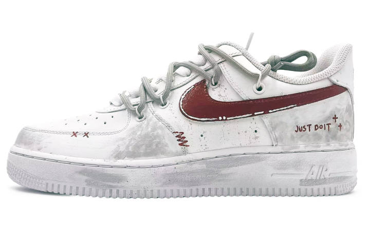 Nike Nike Air Force 1 Leather Thermal Abrasion Resistant Low top Skateboard Shoes Unisex Red White