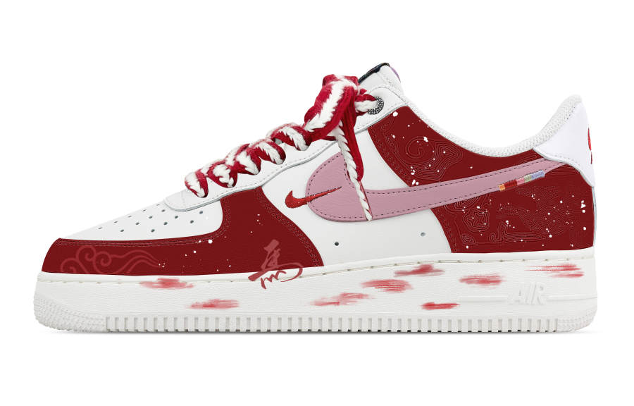 Nike Nike Air Force 1 Auspicious Snow Leather Breathable Low top Skateboard Shoes Men's Red White