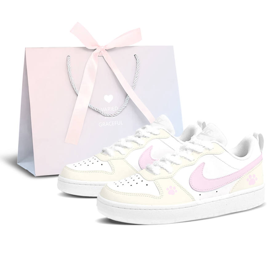 Nike Nike Court Borough Pink Bubbles Slip Resistant Low top Kids' Skateboarding Shoes Light Yellow Teenagers
