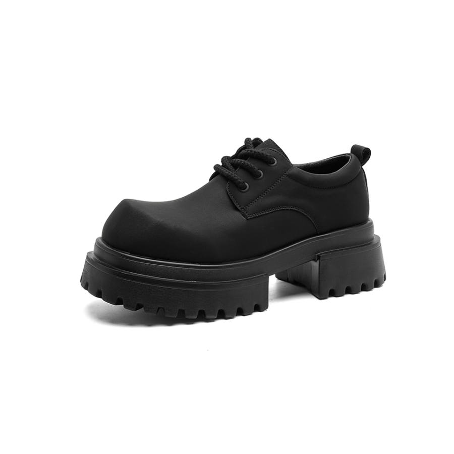 Lanza Matte Black Puffy Head Shape Casual Leather Shoes Men's
